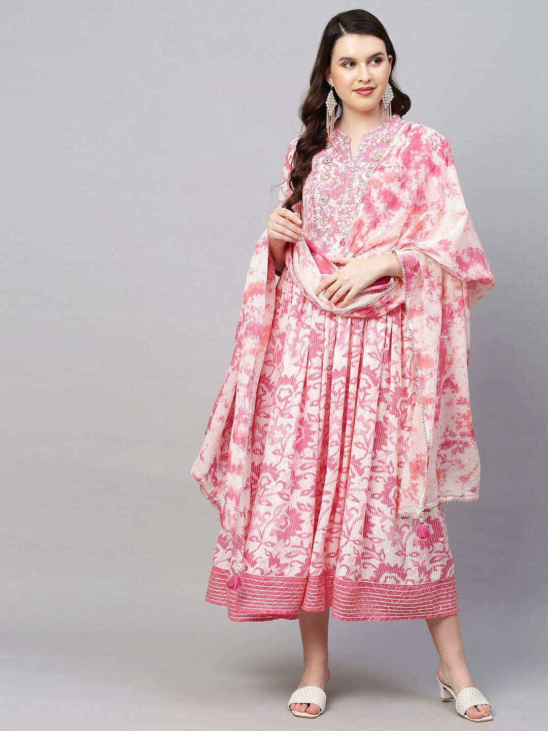 

FASHOR Pink & lotion pink Floral Ethnic A-Line Dress