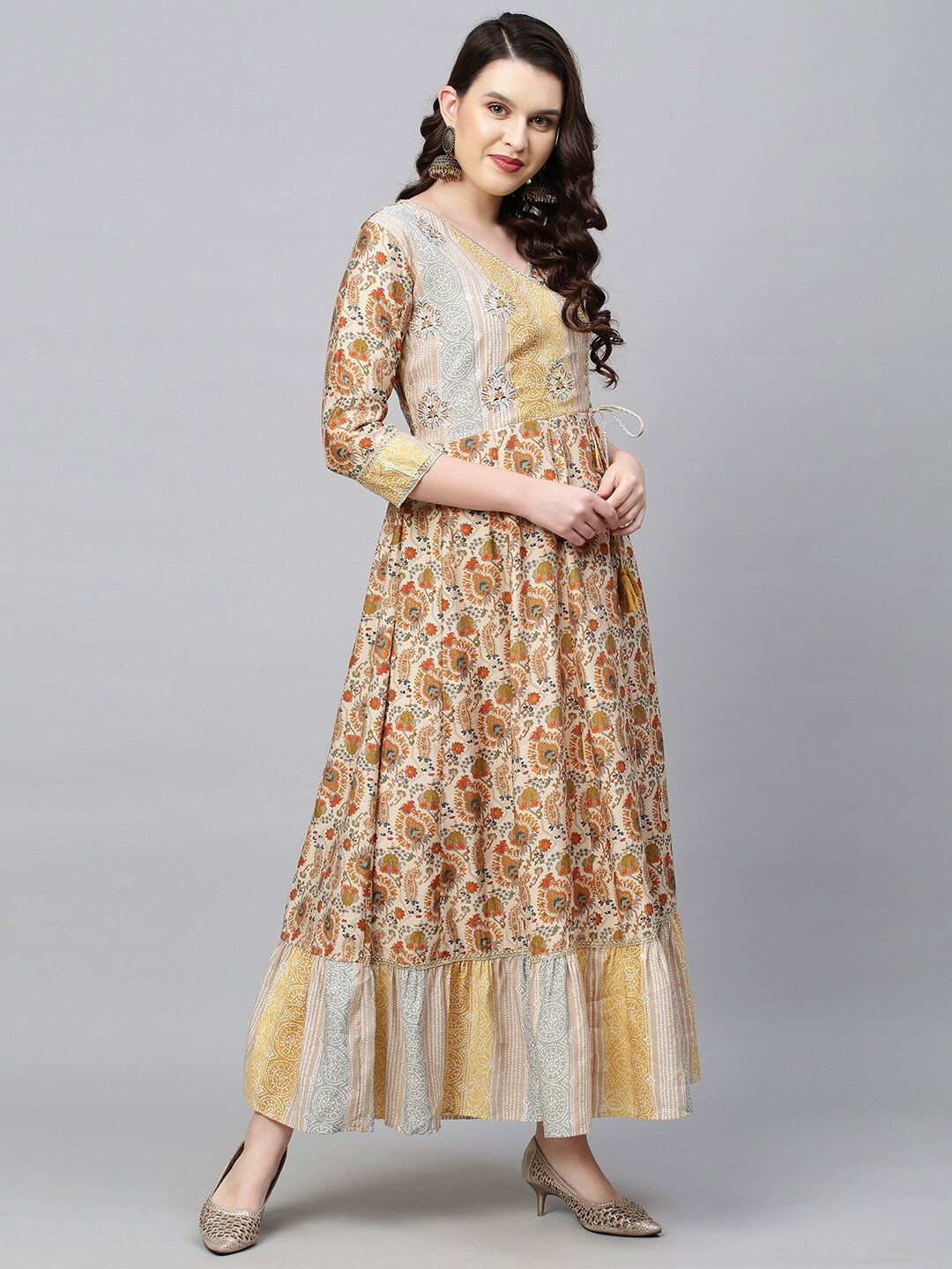 

FASHOR Mustard Yellow Ethnic Motifs Ethnic Maxi Dress