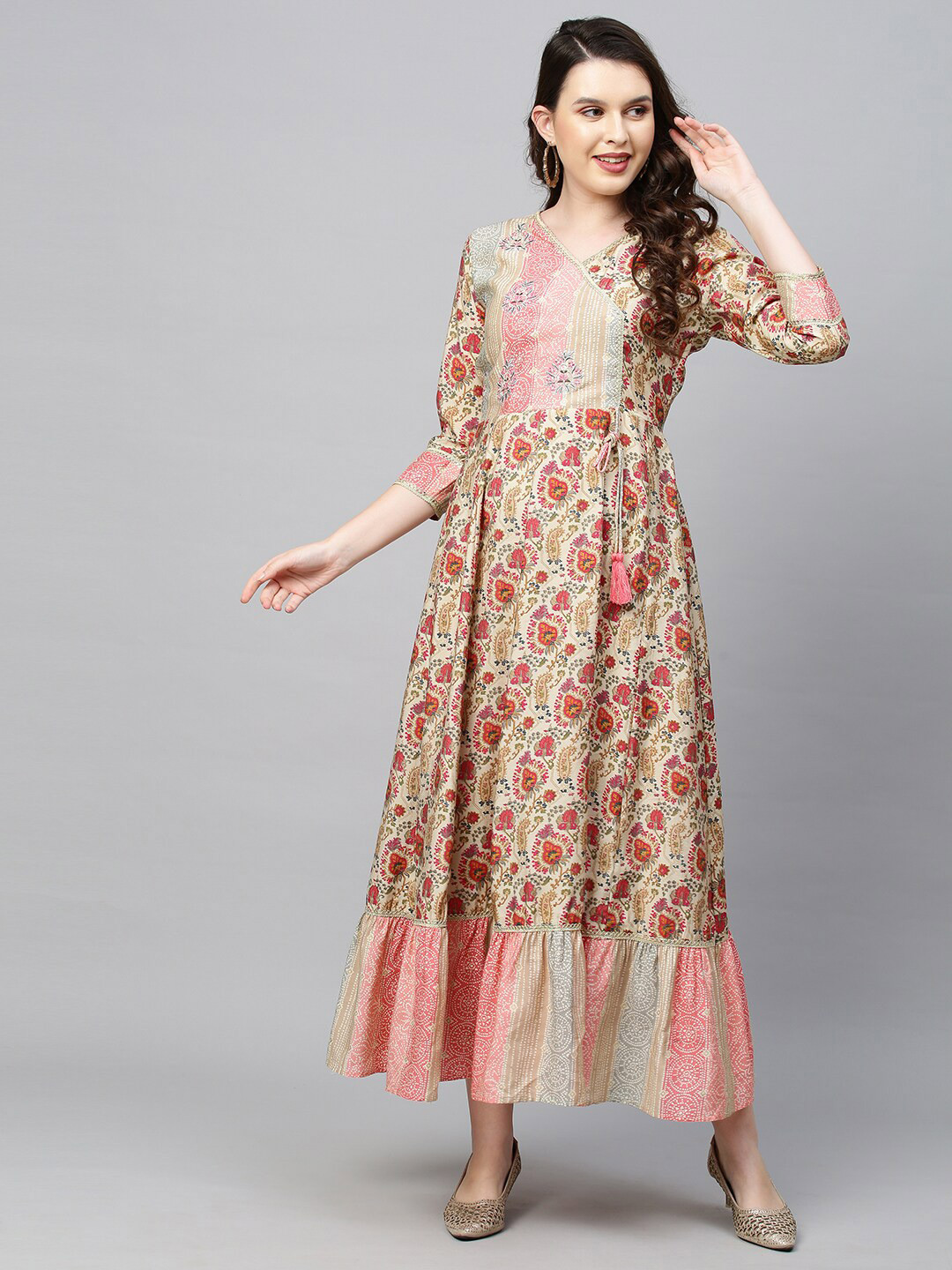 

FASHOR Pink & evening sand Ethnic Motifs Ethnic Maxi Dress