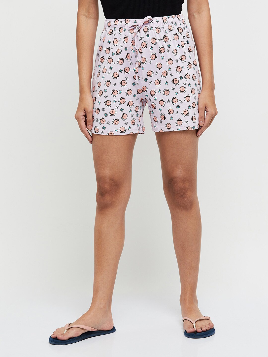 

max Women Purple & Peach-Coloured Printed Lounge Shorts