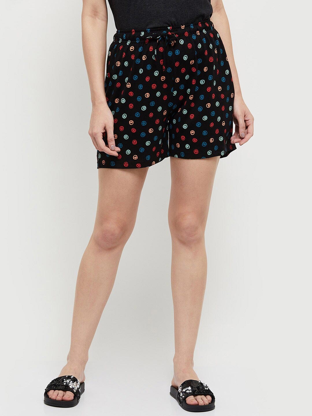 

max Women Black & Blue Printed Lounge Shorts