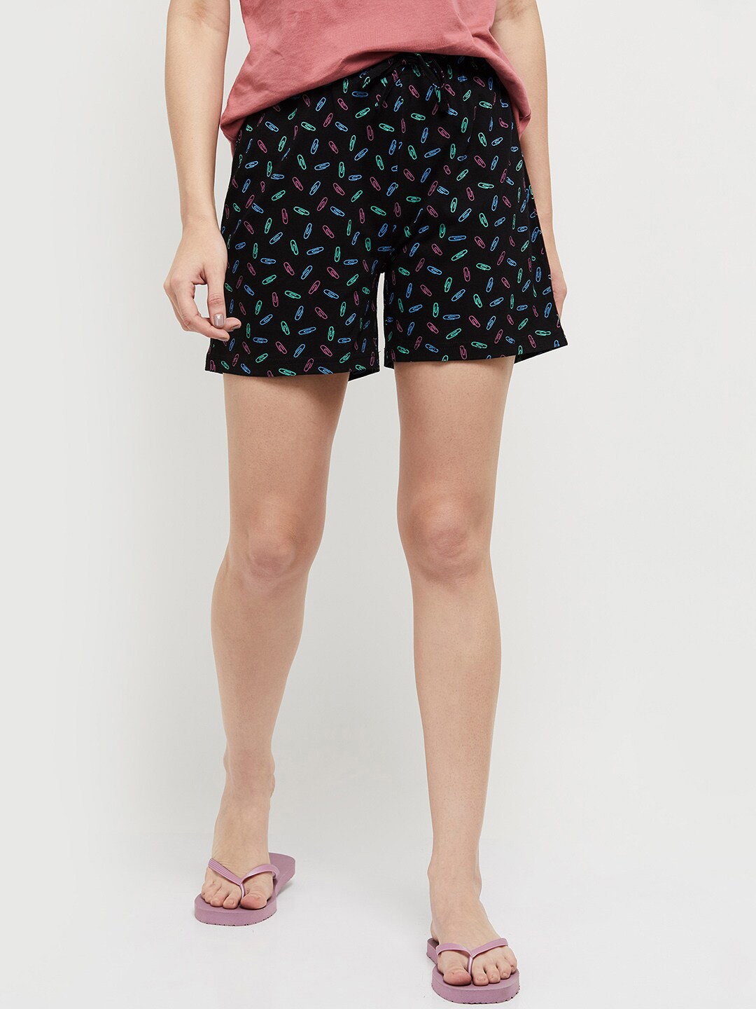 

max Women Black & Green Printed Lounge Shorts