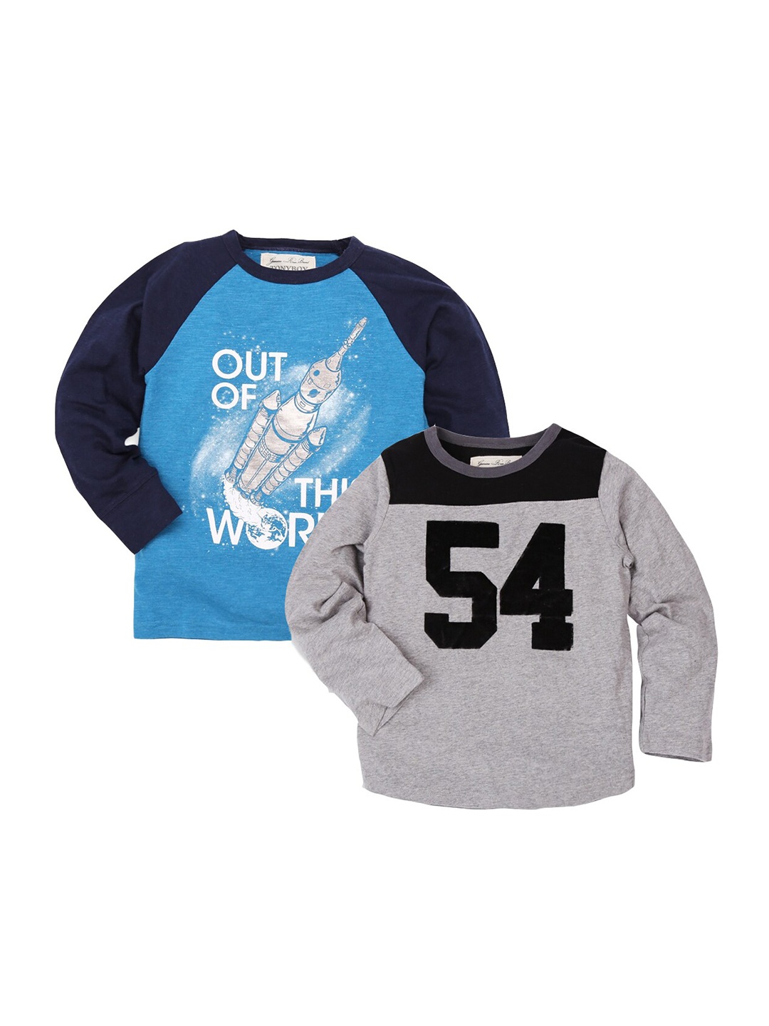

TONYBOY Boys Multicoloured Typography 2 Printed Drop-Shoulder Sleeves Applique T-shirt, Multi