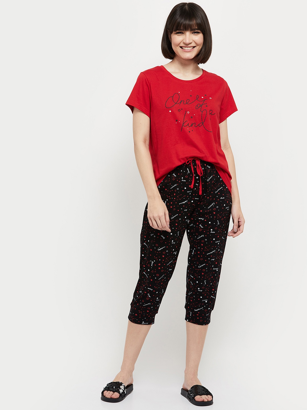 

max Women Red & Black Printed Night suit