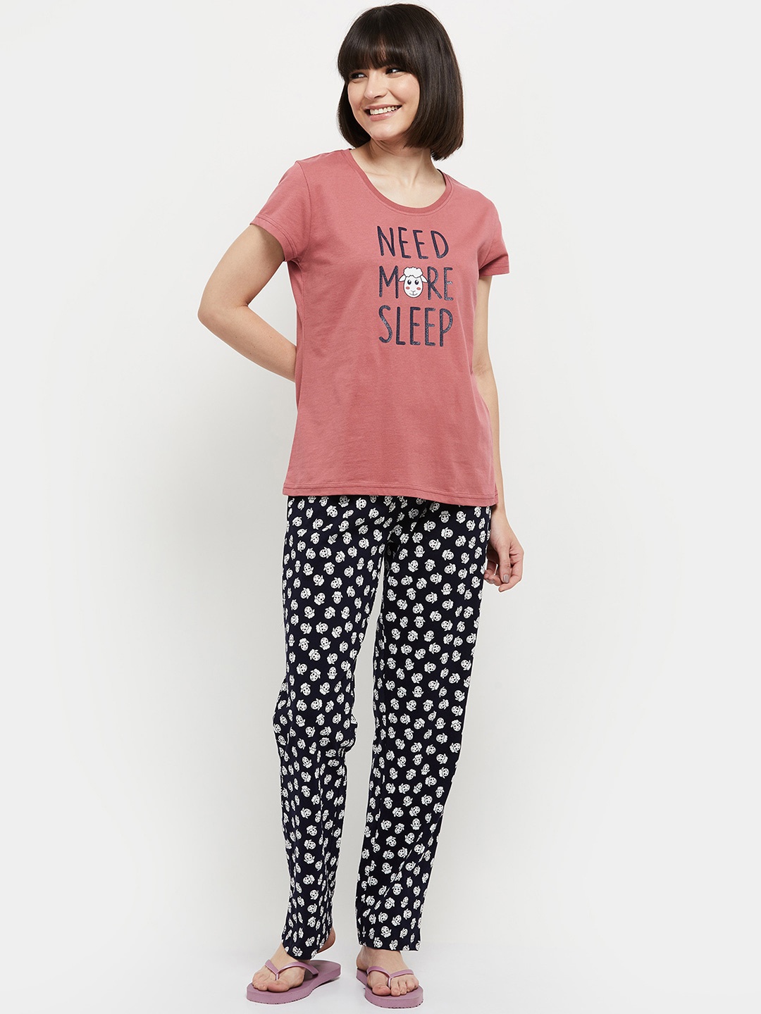 

max Women Mauve & Black Printed Night suit