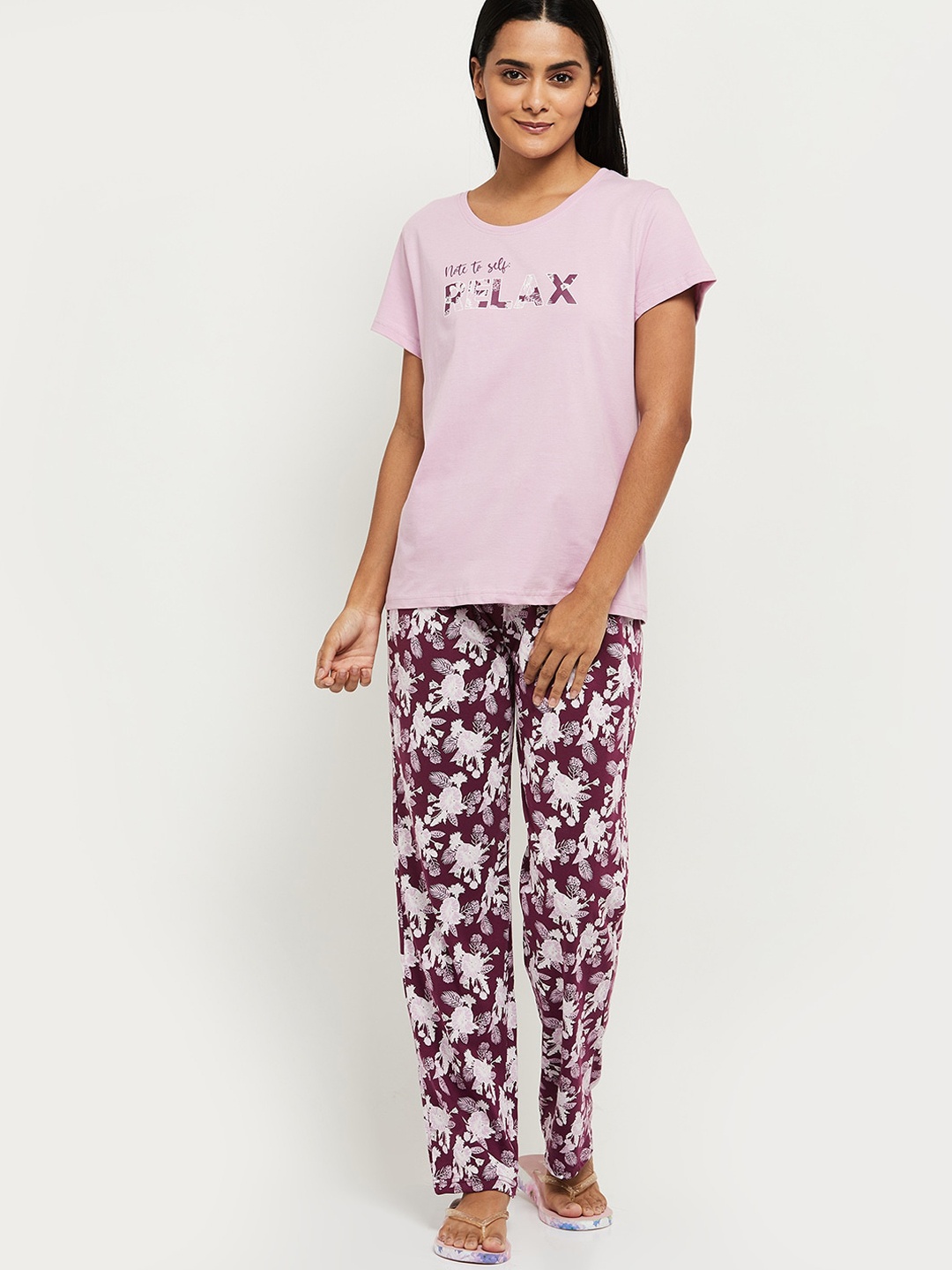 

max Women Purple & White Printed Night suit