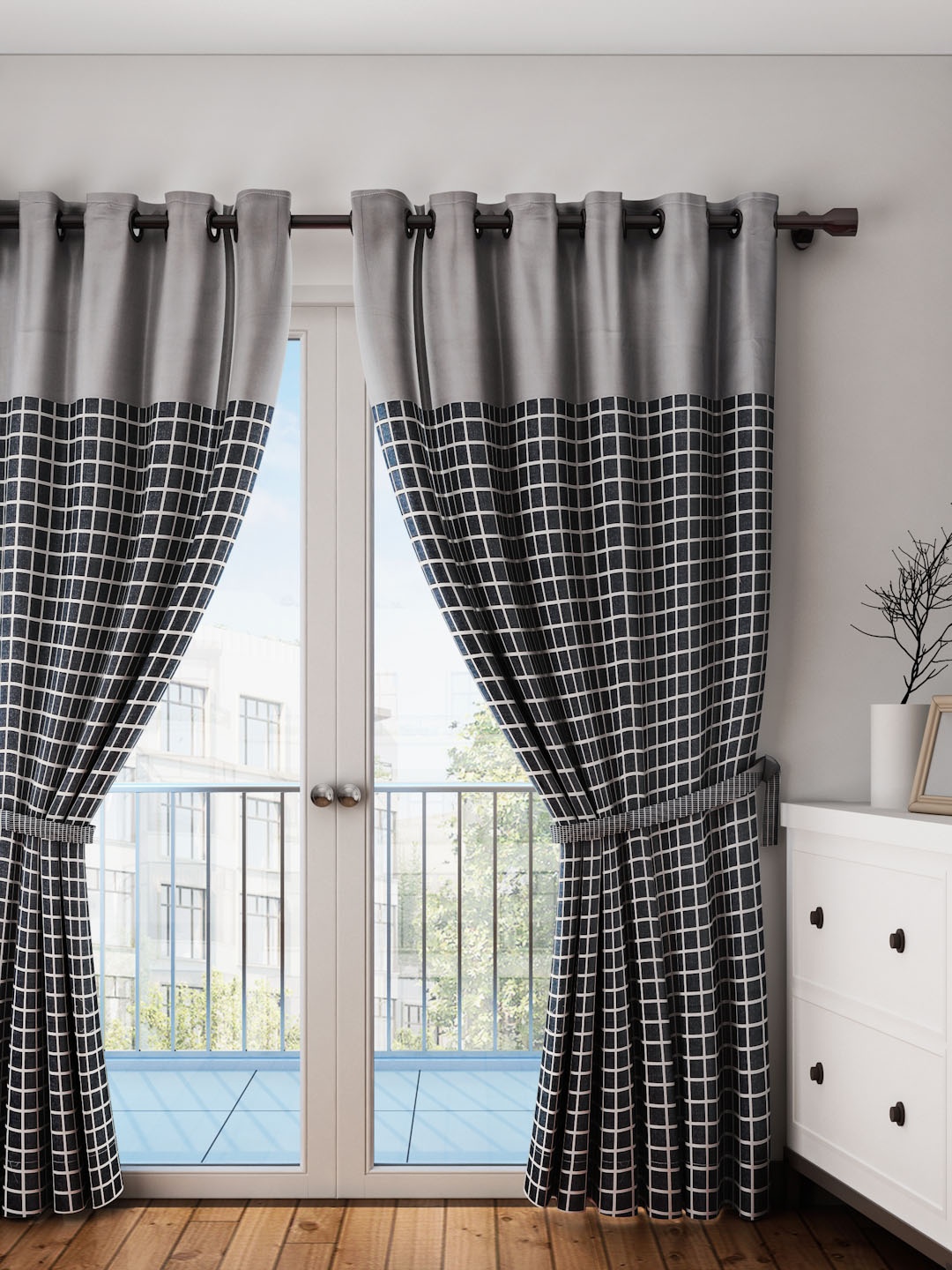 

Raymond Home Grey Checked Single Door Curtain