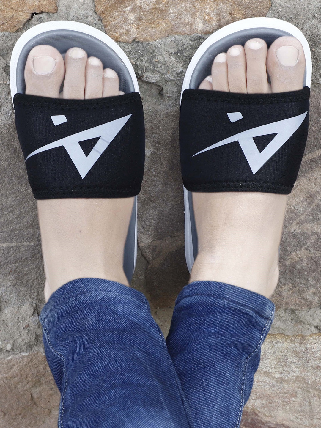 

aadi Men Grey & Black Printed Slip-On