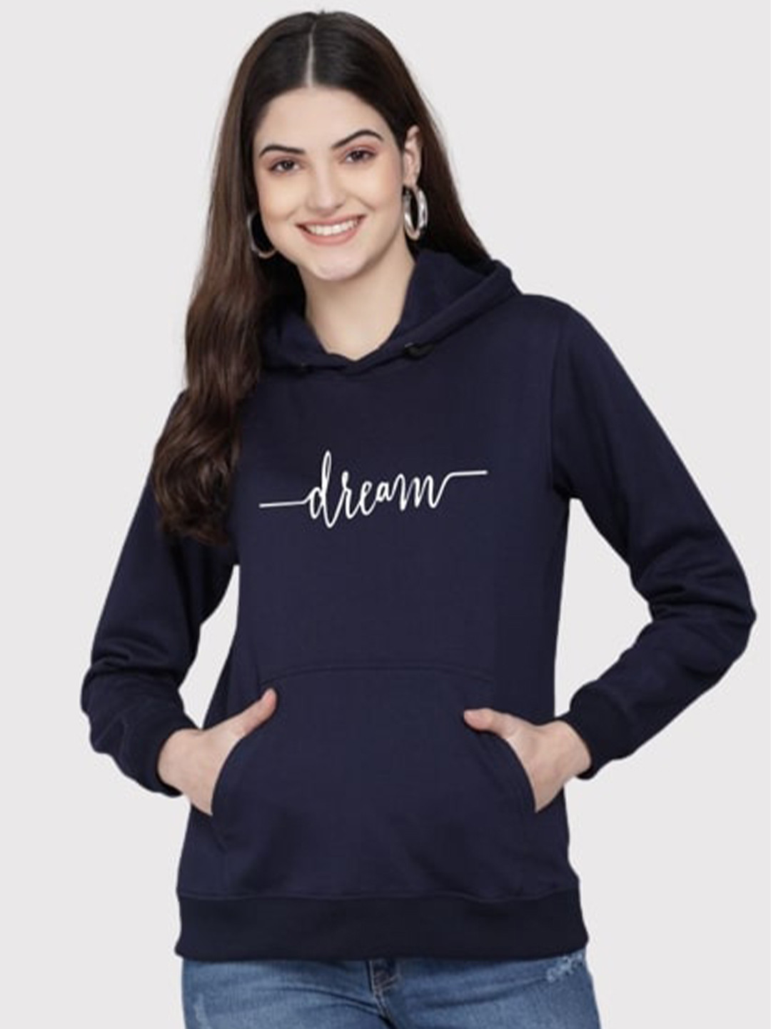 

PockMAN Women Blue Printed Hooded Sweatshirt
