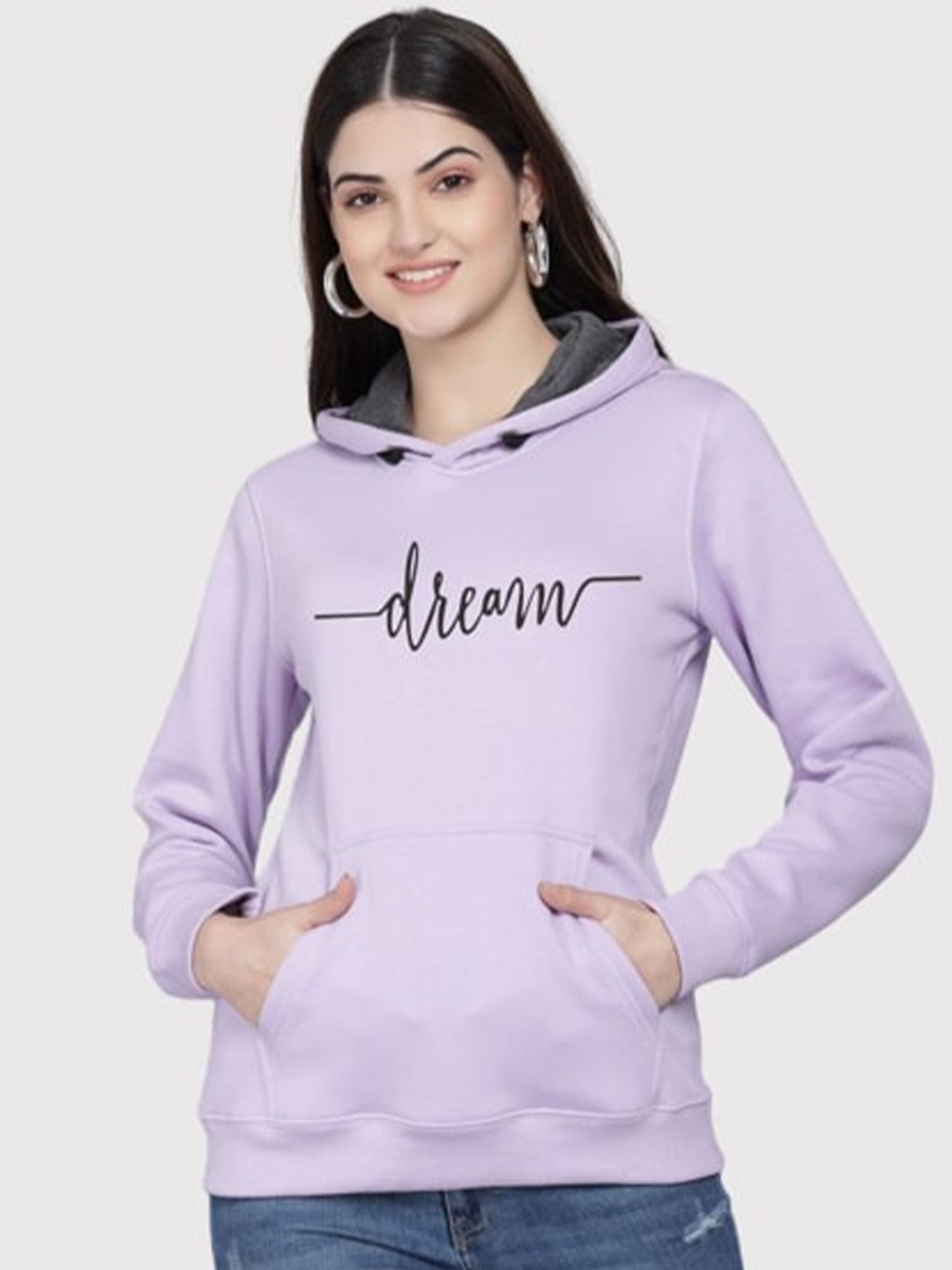 

PockMAN Women Lavender Printed Hooded Sweatshirt