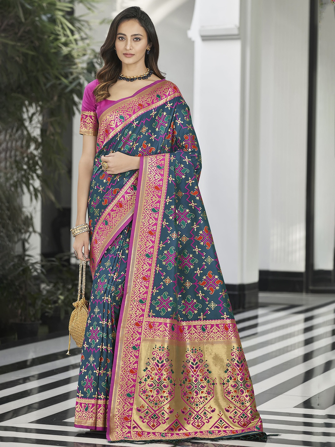 

elora Navy Blue & Pink Woven Design Banarasi Saree