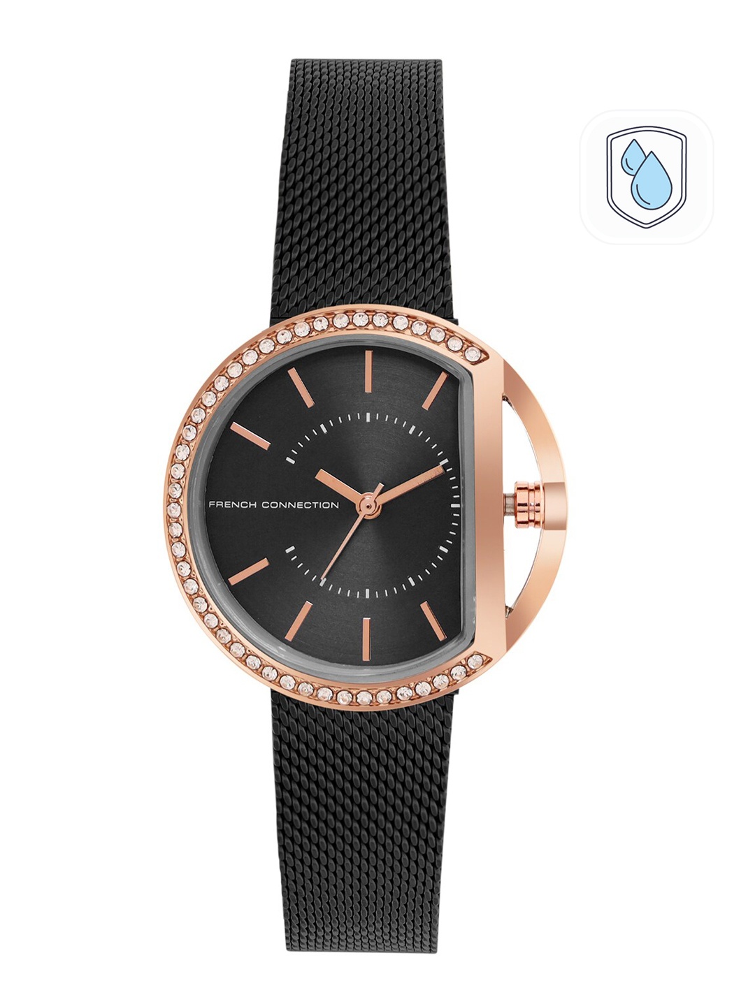

French Connection Women Black Dial & Black Stainless Steel Bracelet Style Straps Analogue Watch FCN00031A