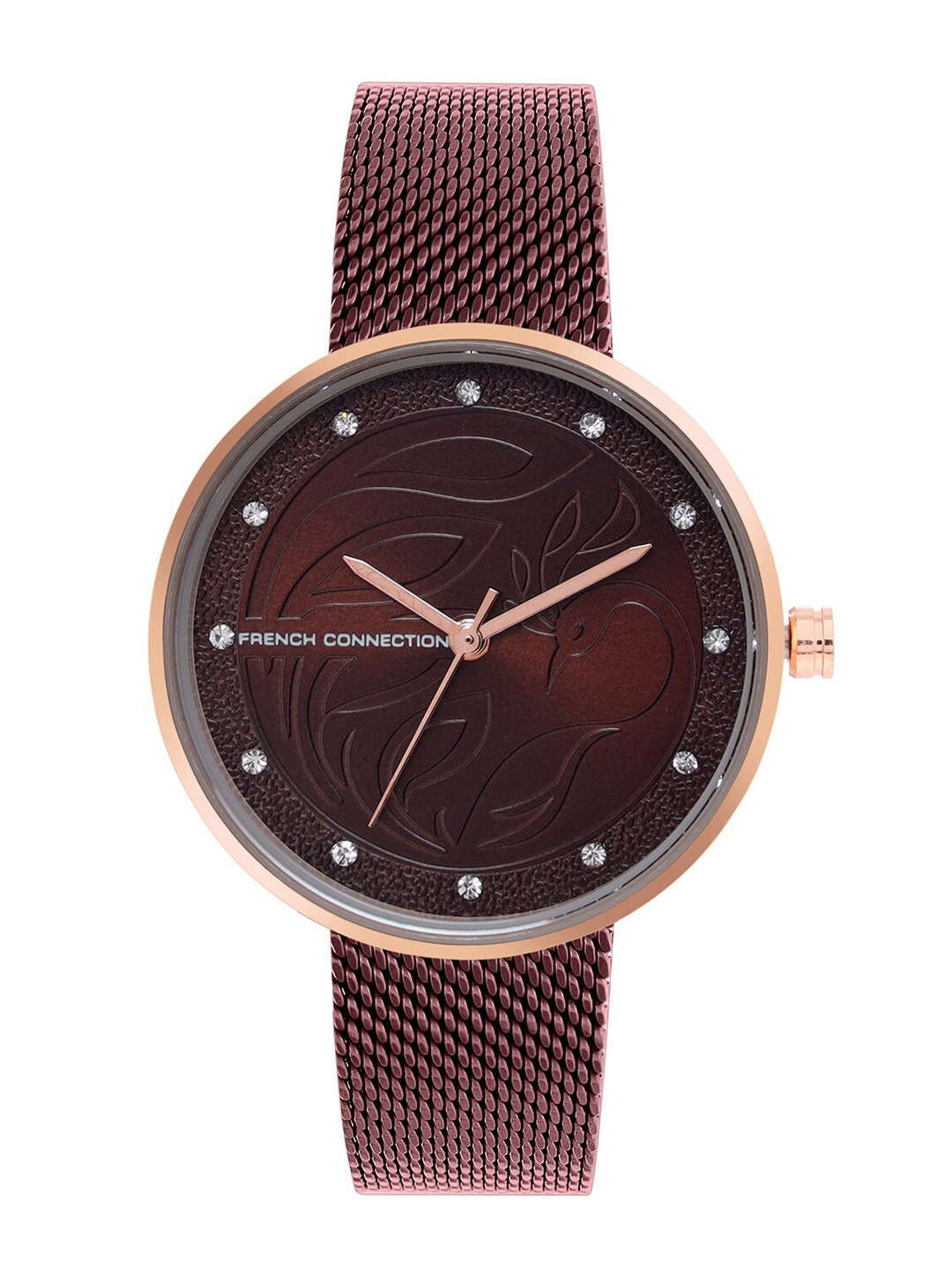 

French Connection Women Brown Patterned Dial & Brown Stainless Steel Bracelet Style Straps Analogue Watch