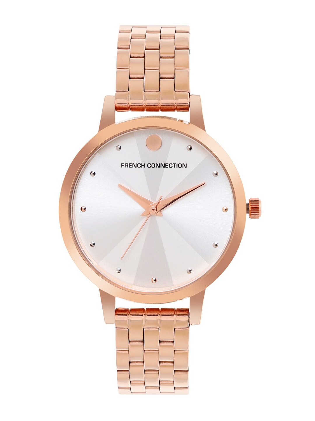

French Connection Women Silver-Toned Embellished Dial & Rose Gold Toned Analogue Watch