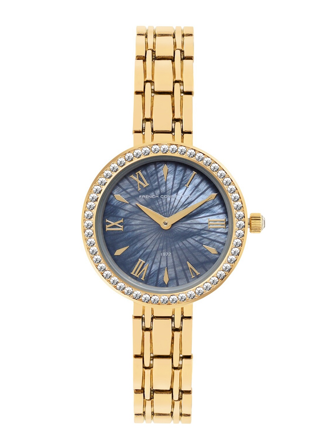 

French Connection Women Gold-Toned Mother of Pearl Dial & Gold Toned Stainless Steel Bracelet Style Straps Watch, Black