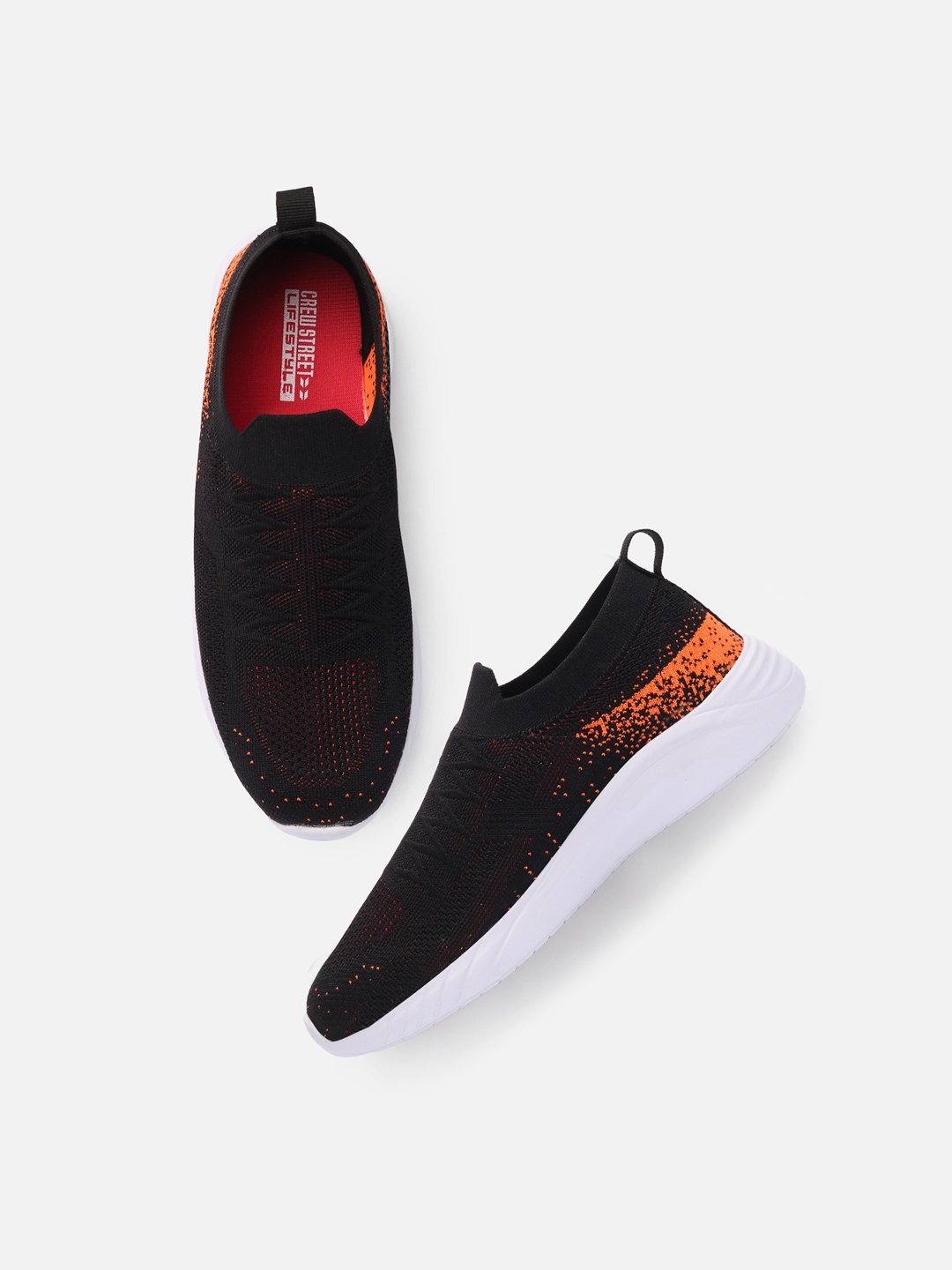

Crew STREET Men Black Woven Design Slip-On Sneakers