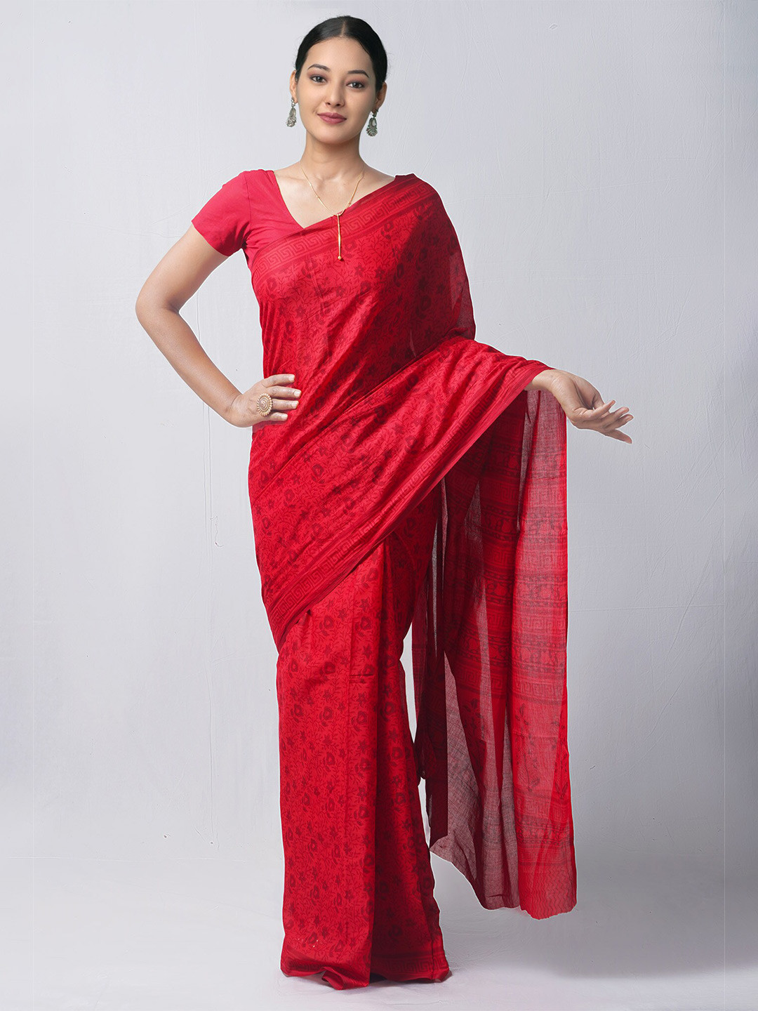 

Unnati Silks Red Ethnic Motifs Pure Cotton Block Print Saree