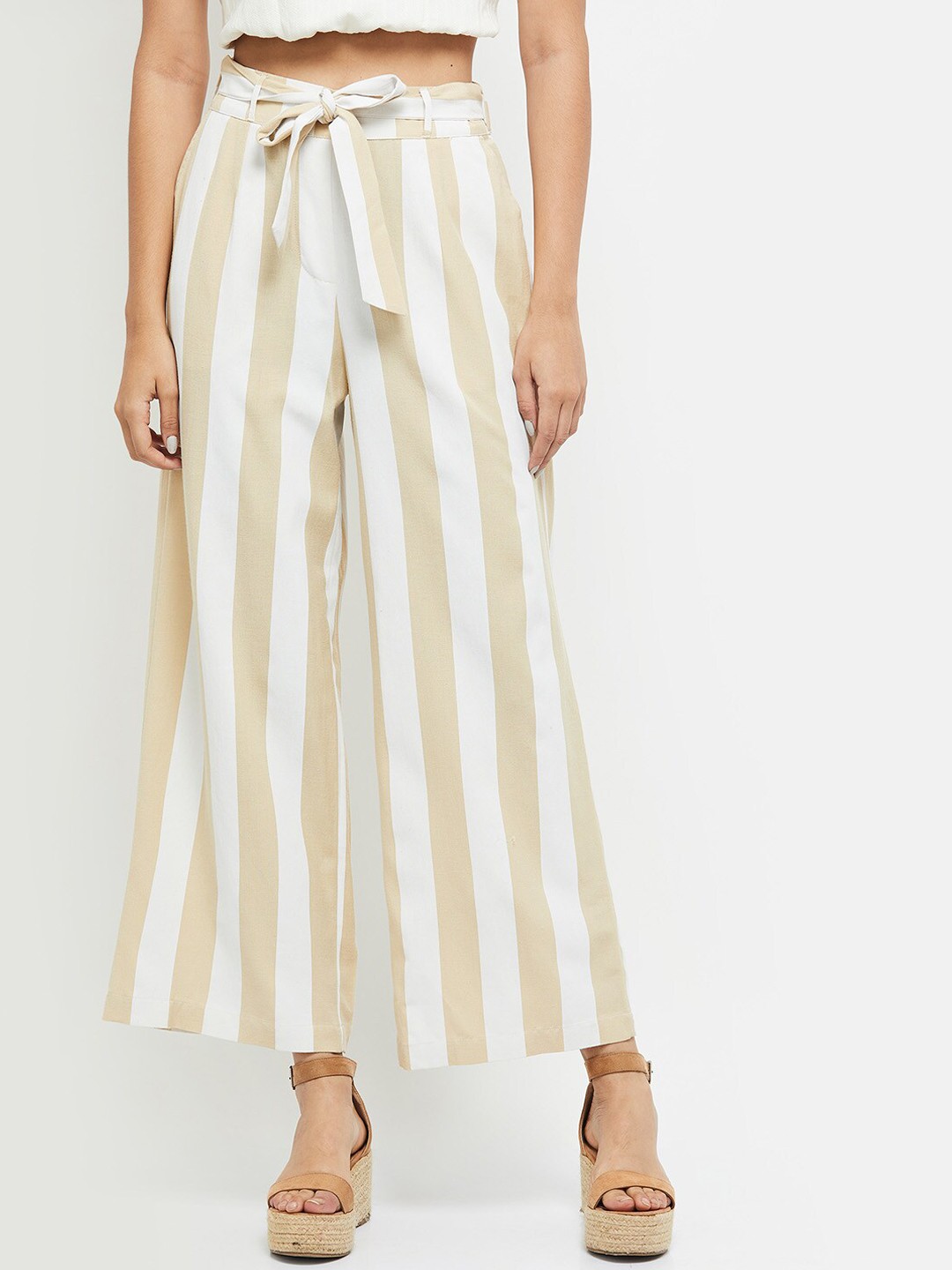 

max Women Nude-Coloured Striped Trousers
