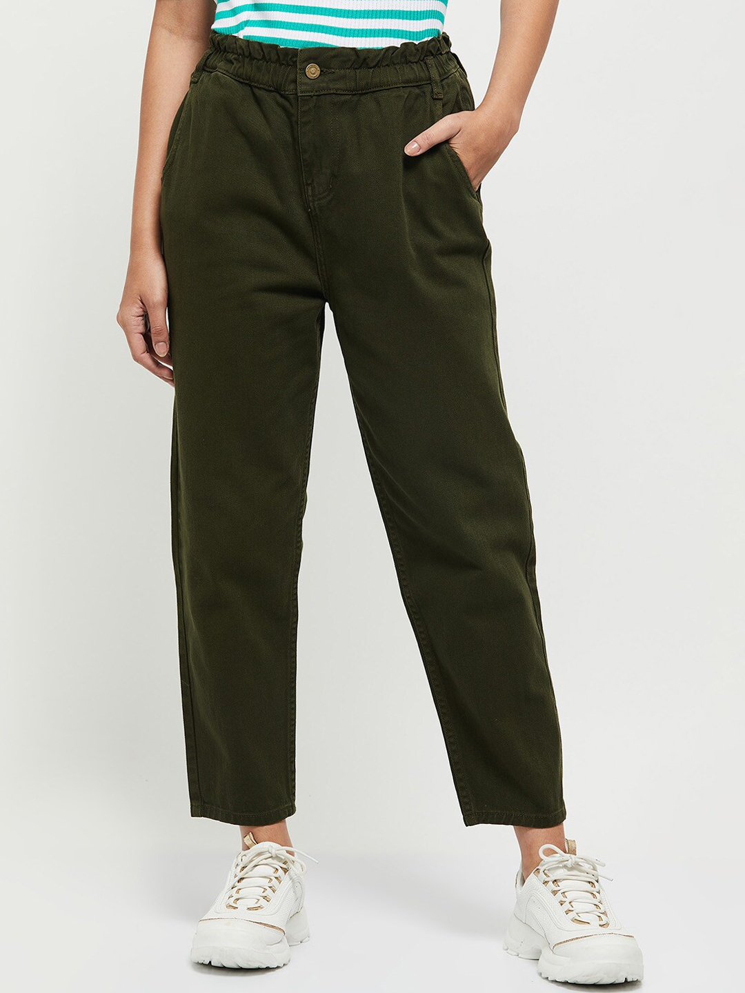 

max Women Olive Green Pleated Trousers