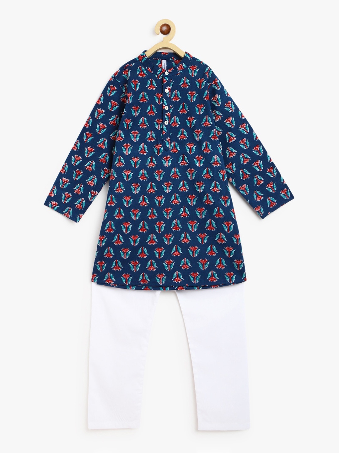 

Campana Boys Navy Blue Printed Pure Cotton Kurta with Pyjamas