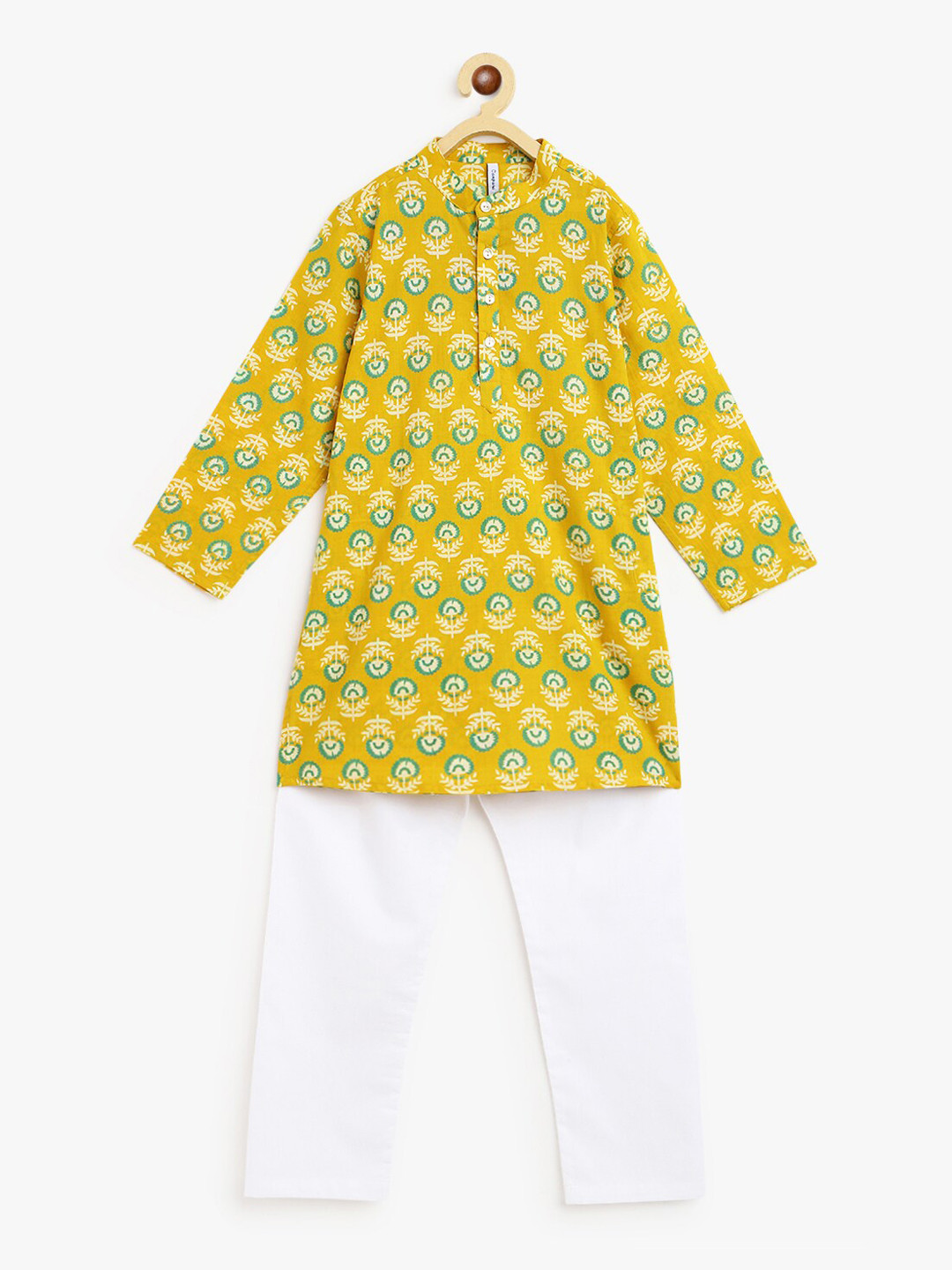

Campana Boys Mustard Yellow Printed Pure Cotton Kurta with Pyjamas