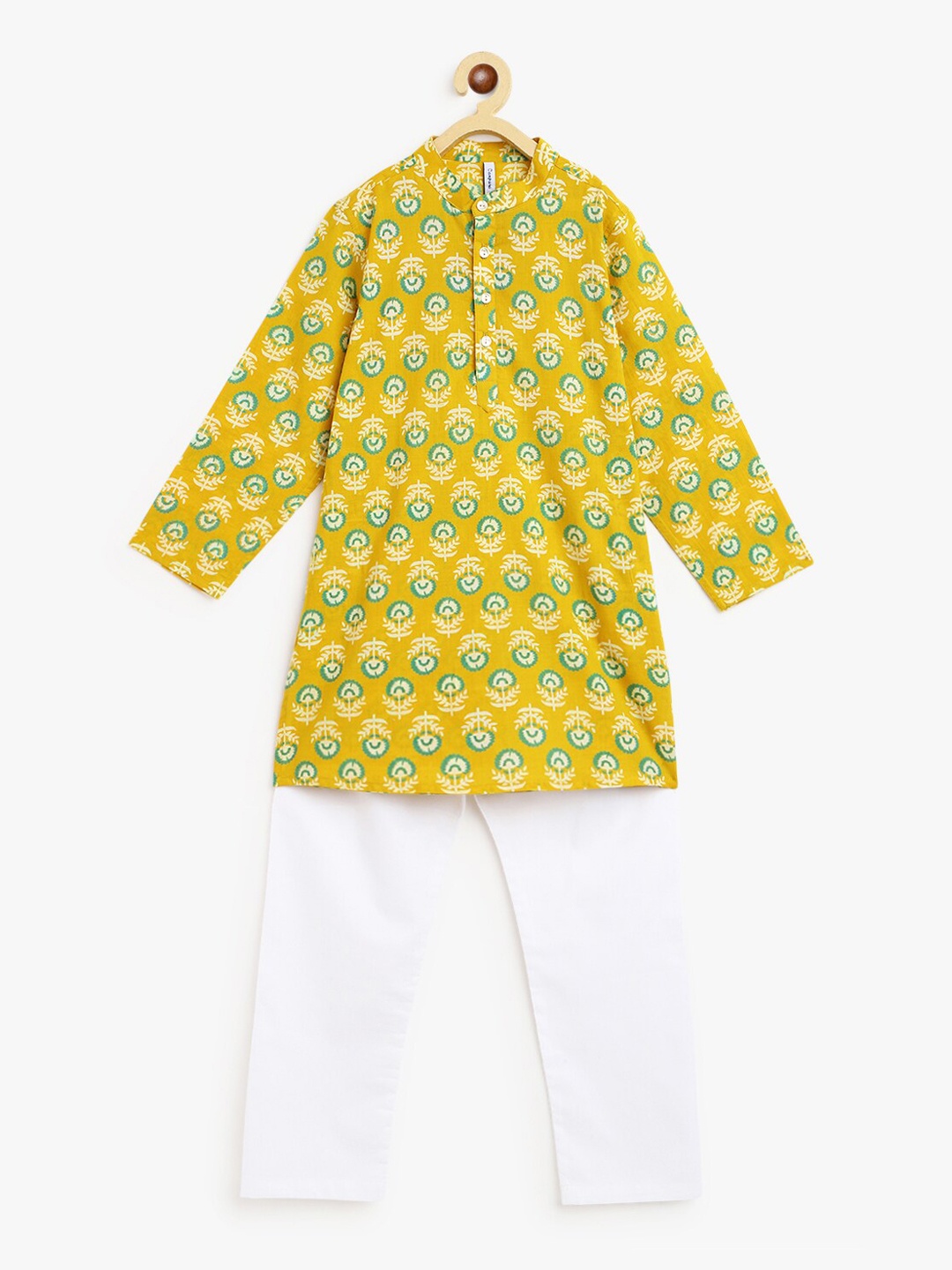 

Campana Boys Mustard Yellow Printed Pure Cotton Kurta with Pyjamas