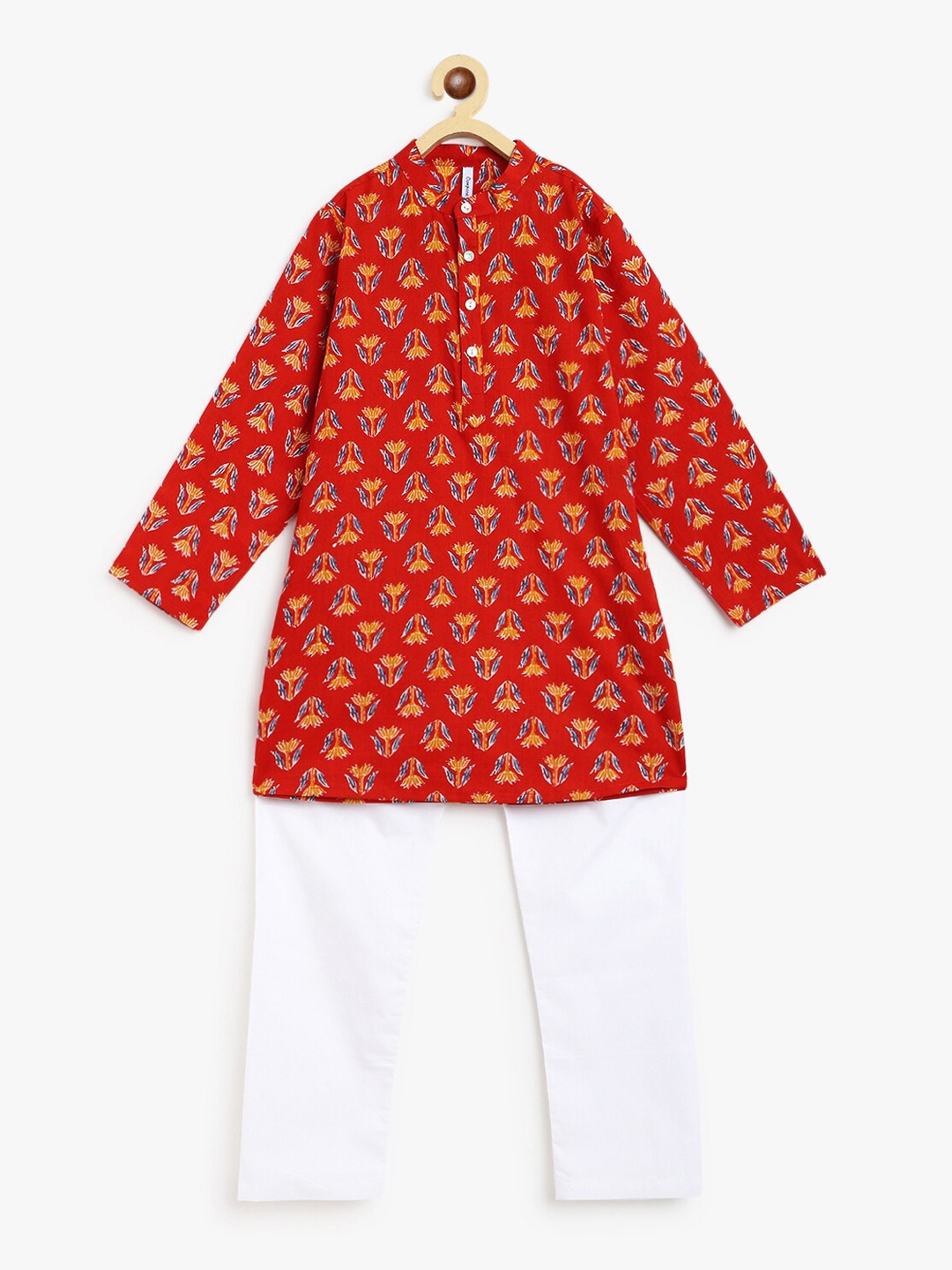 

Campana Boys Maroon Printed Pure Cotton Kurta with Pyjamas