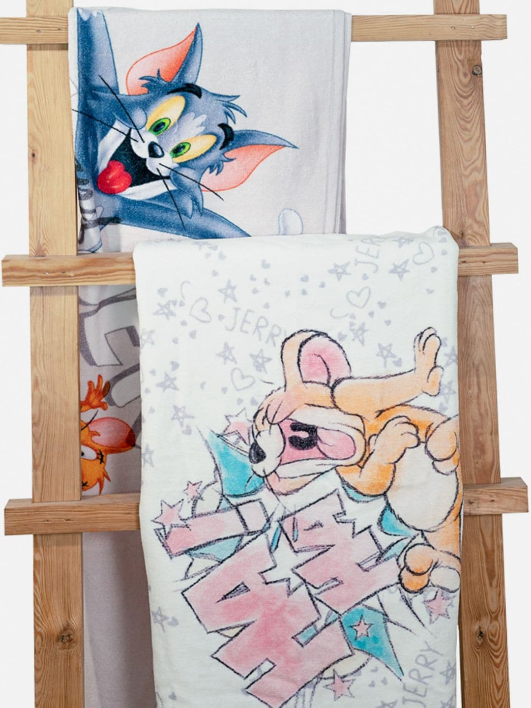 

haus & kinder Kids White & Pink Tom & Jerry Digitally Printed 380 GSM Pure Cotton Bath Towel