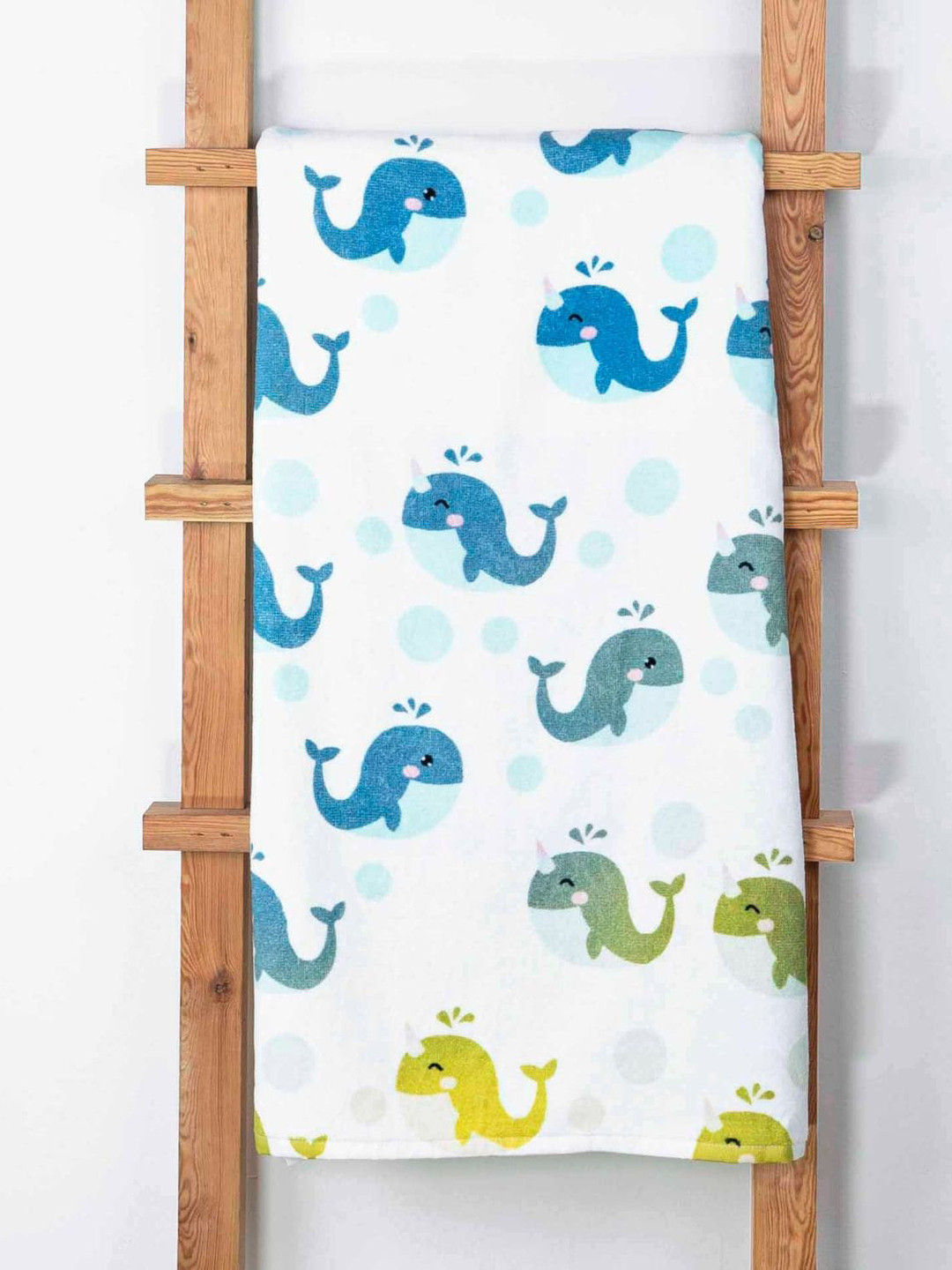 

haus & kinder Kids Blue & Green Printed 380 GSM Pure Cotton Bath Towel