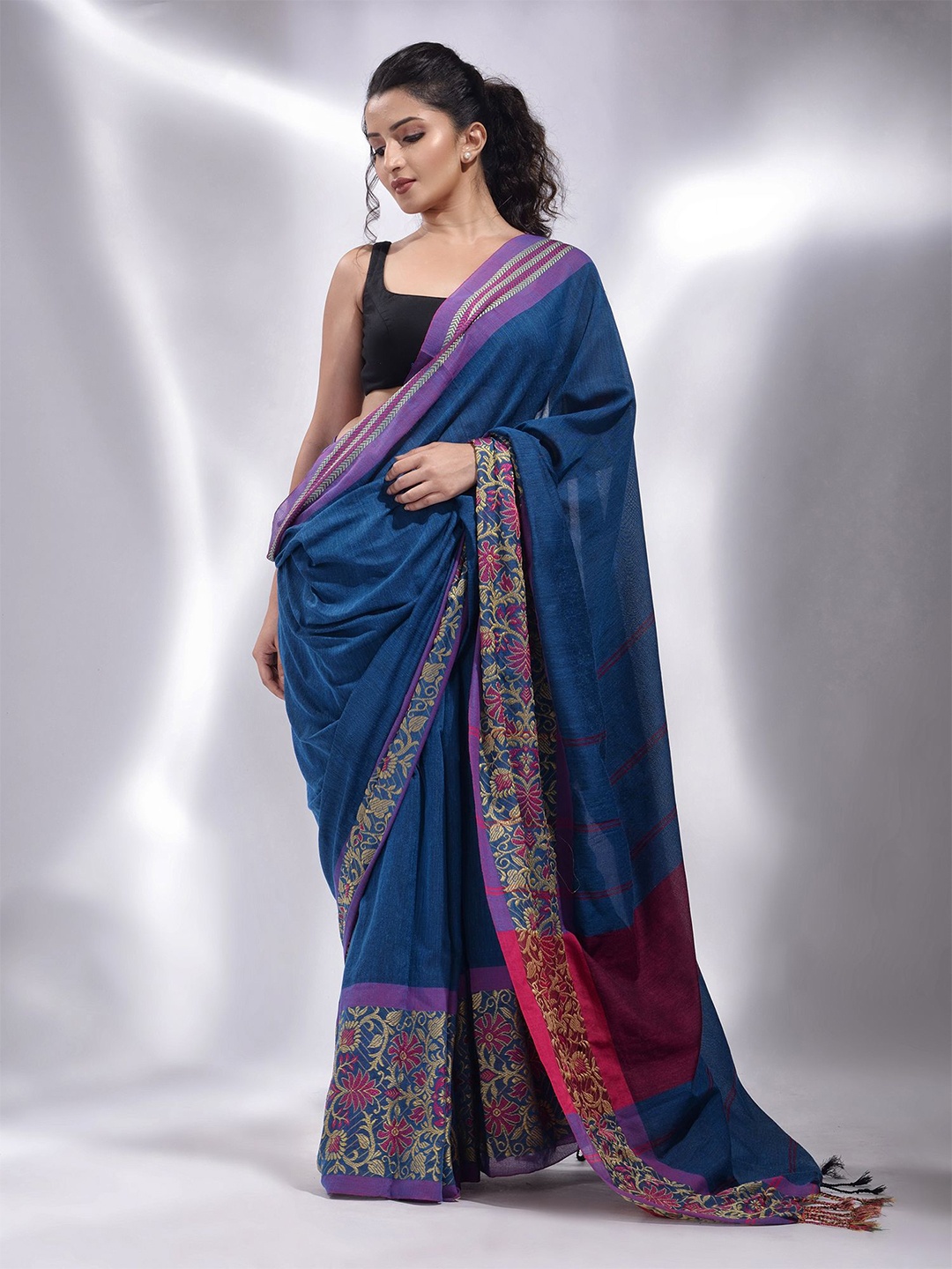

Charukriti Blue & Pink Woven Design Pure Cotton Saree