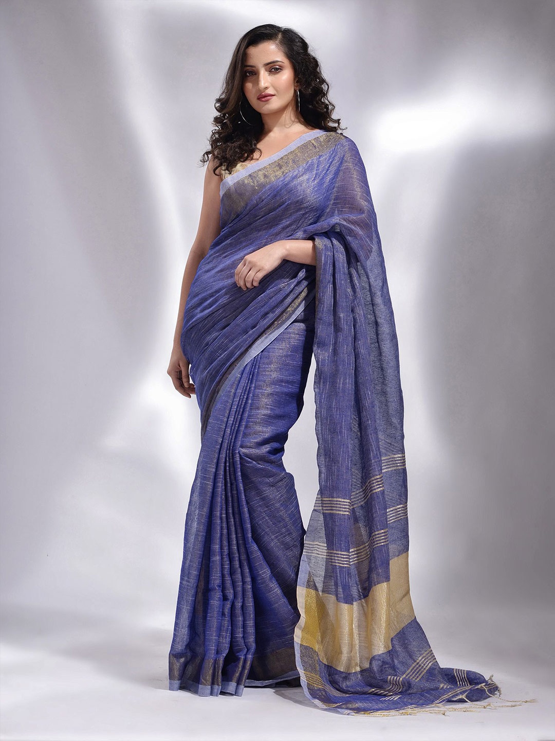 

Charukriti Purple & Beige Woven Design Pure Cotton Saree