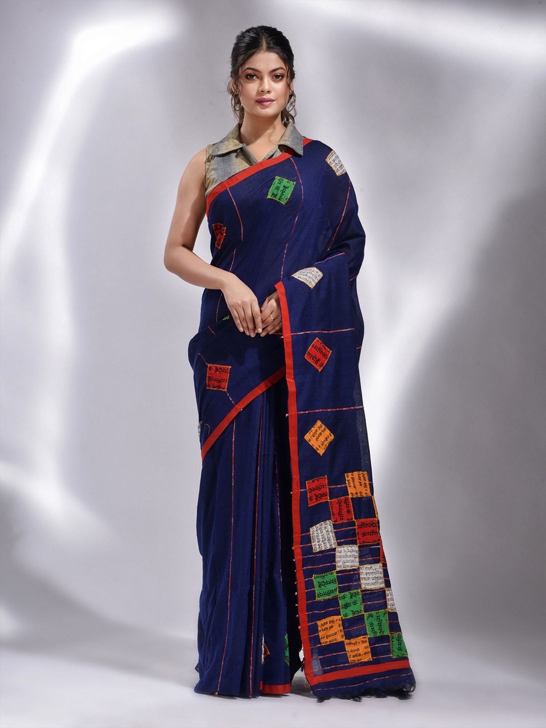 

Charukriti Blue & Green Woven Design Pure Cotton Saree