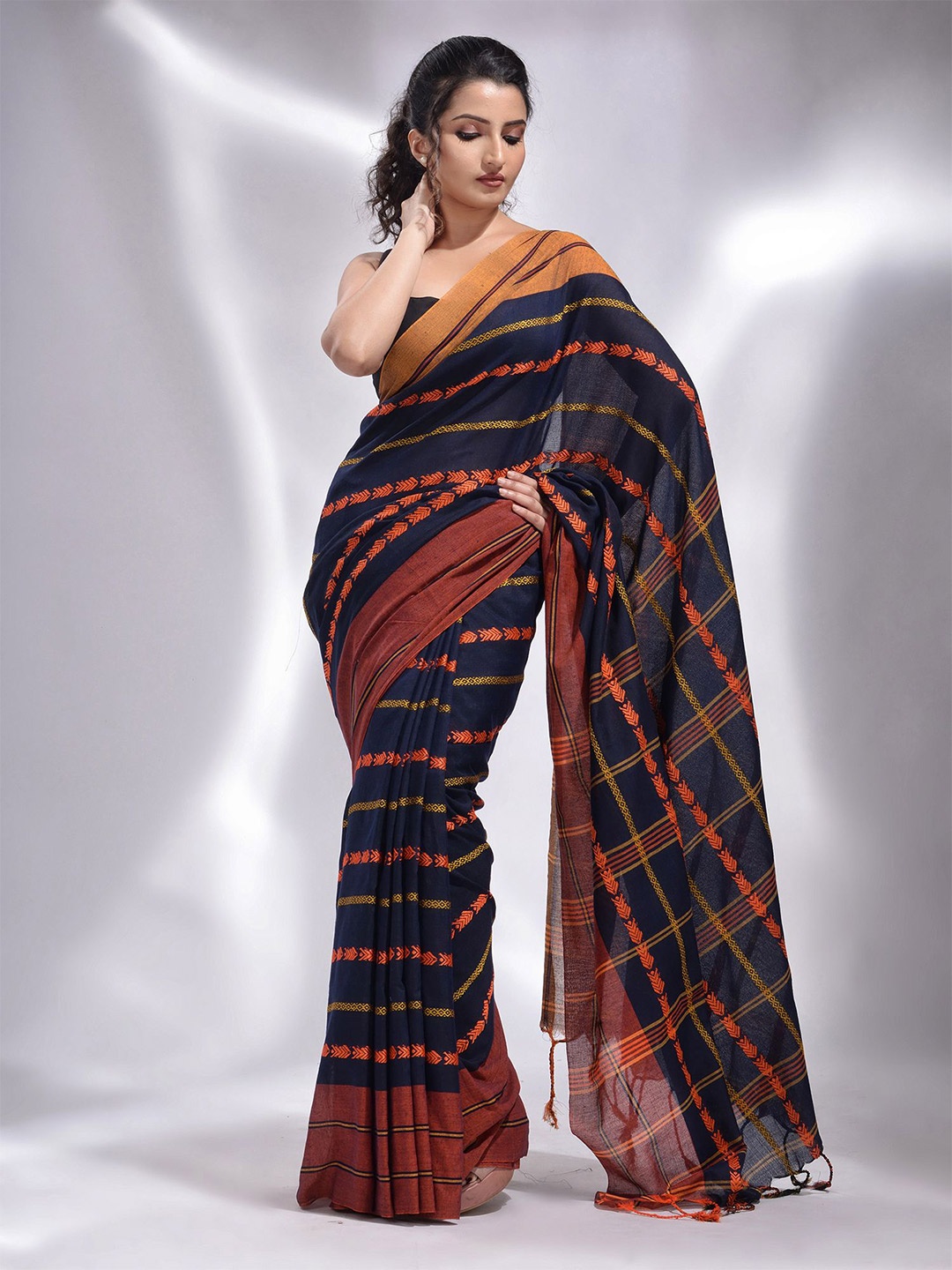 

Charukriti Blue & Red Woven Design Pure Cotton Saree