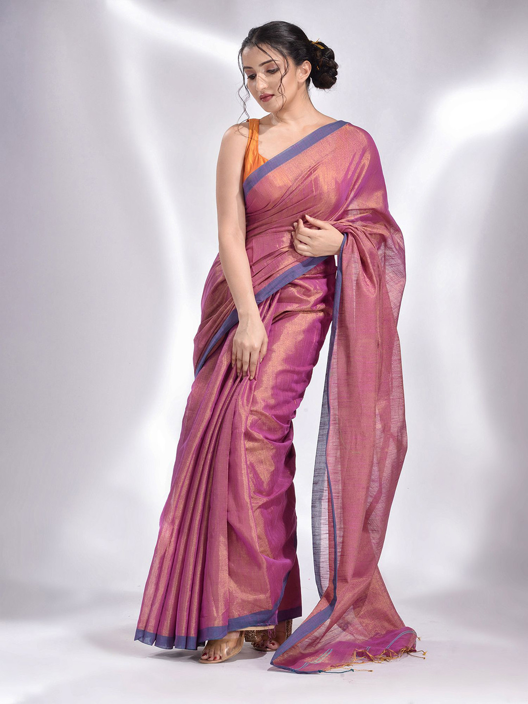 

Charukriti Purple & Magenta Woven Design Tissue Saree
