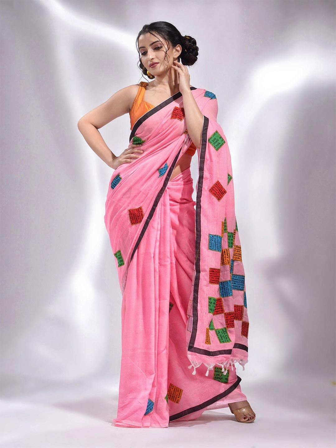 

Charukriti Pink & Blue Woven Design Pure Cotton Saree