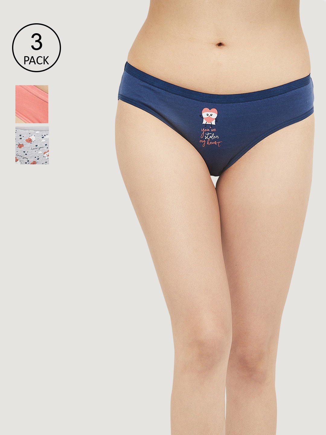 

max Women Pack Of 3 Printed Cotton Basic Briefs, Blue