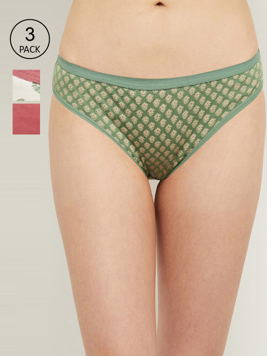

max Women Pack of 3 Red & Green Printed Cotton Hipster NOOSWIN21BK10RED