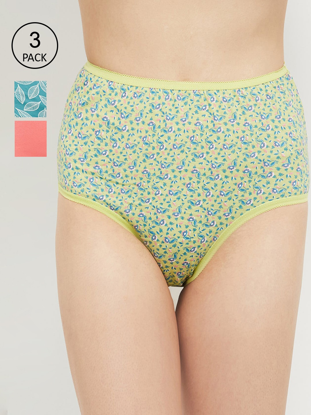 

max Women Pack of 3 Teal Green & Pink Printed Cotton Hipster SU22FLB05TEAL