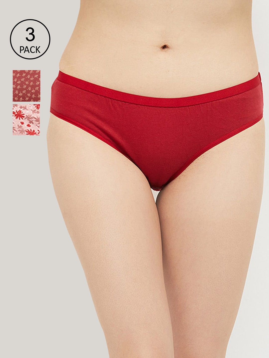 

max Women Pack of 3 Printed Pure Cotton Bikini Briefs NOOSWIN21LH13RED, Red