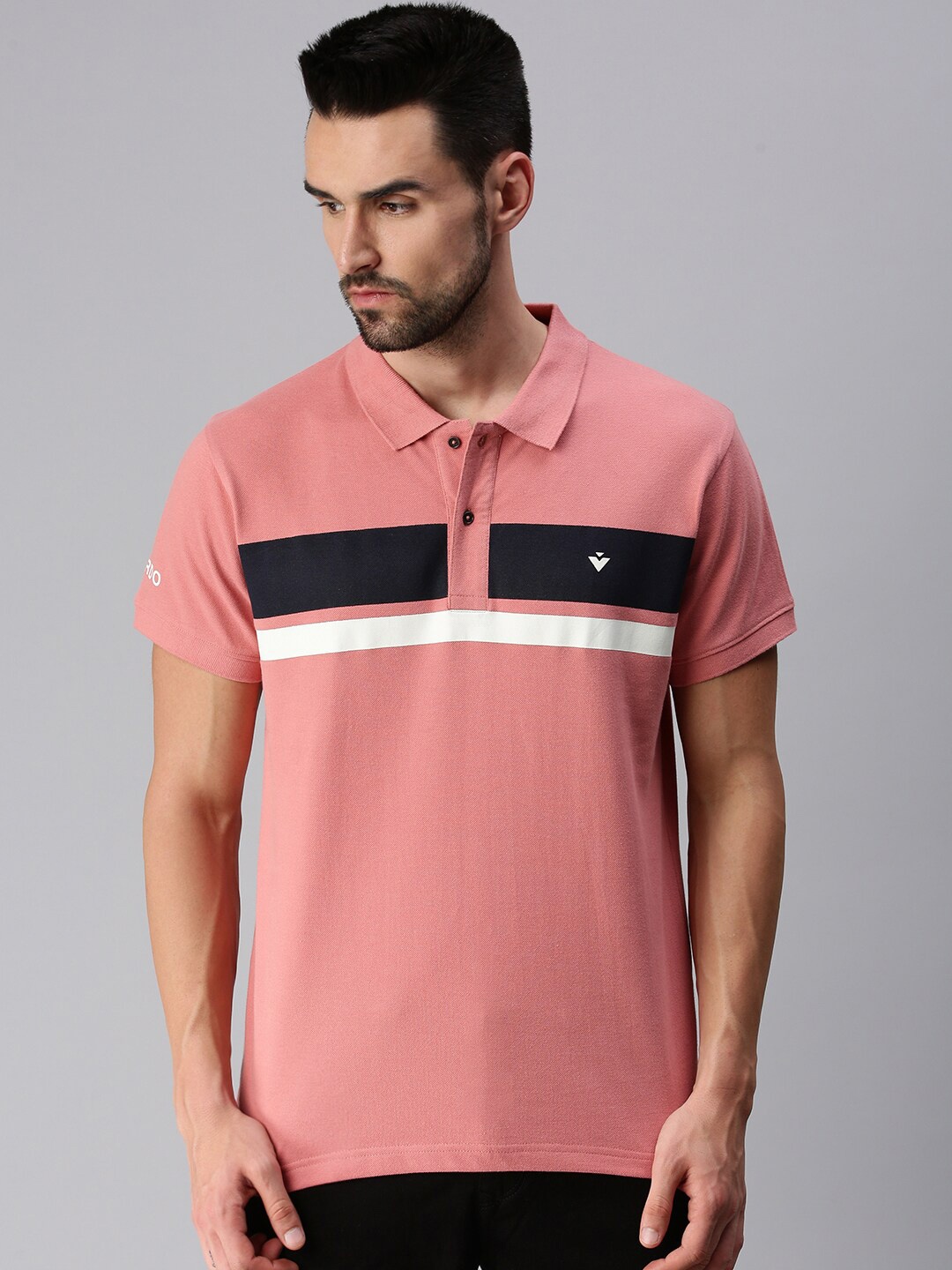 

VEIRDO Men Peach-Coloured & strawberry ice Polo Collar T-shirt