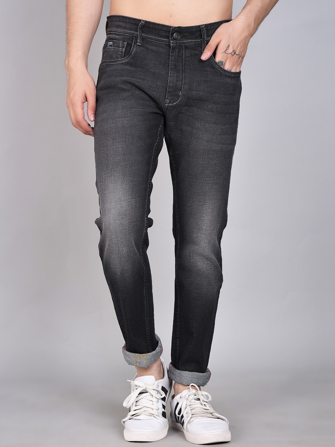 

PEPLOS Men Black Original Slim Fit Heavy Fade Stretchable Jeans