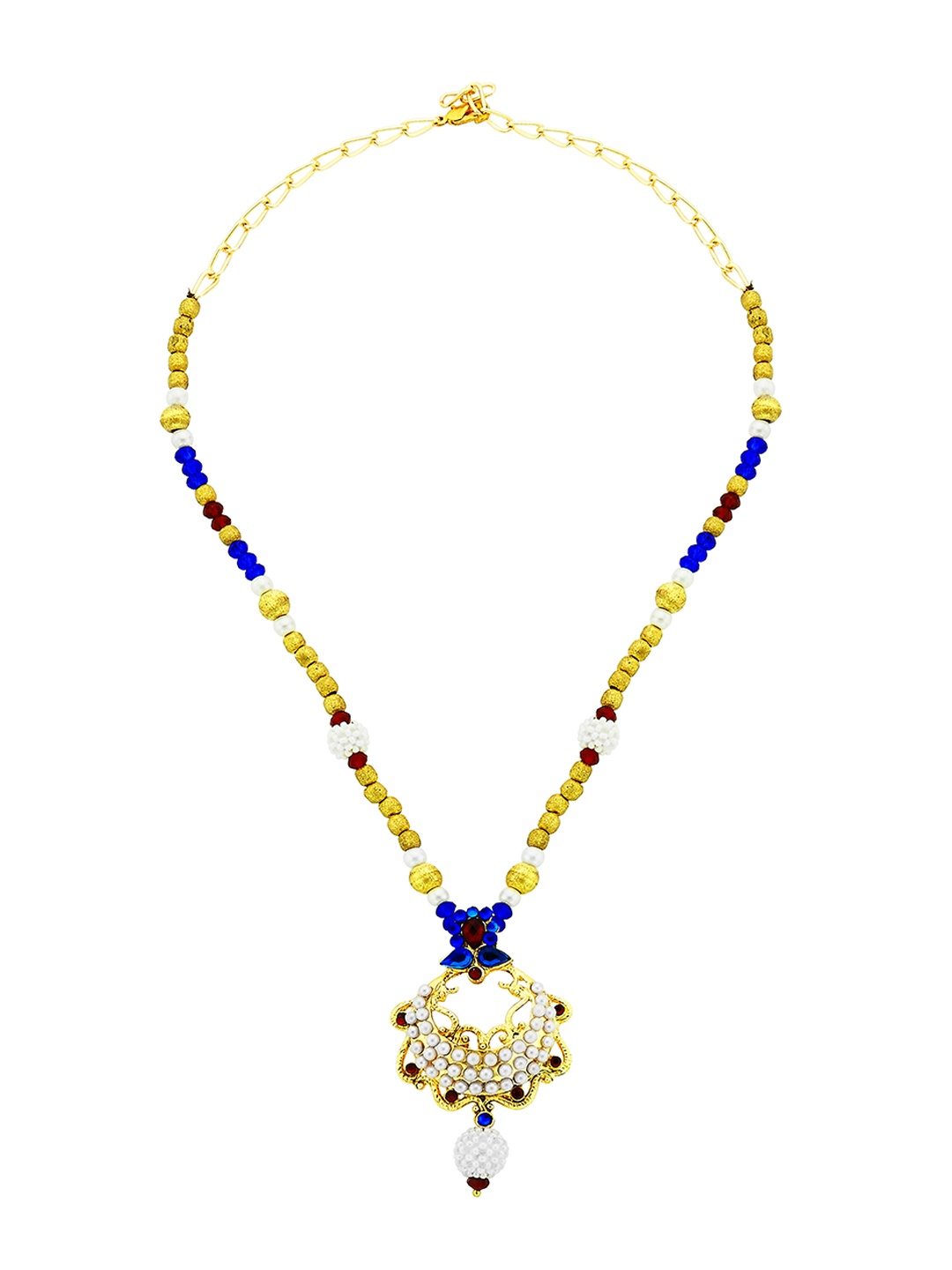 

Kshitij Jewels Gold-Plated Blue & Red Stone Studded & Beaded Jewellery Set