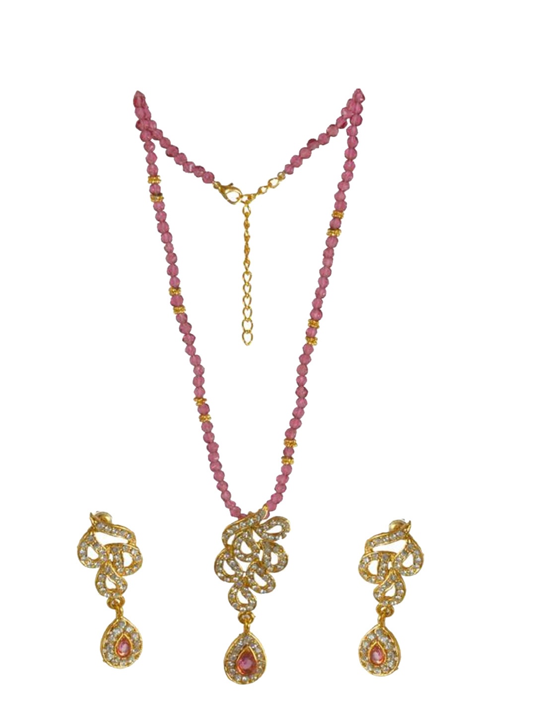 

Kshitij Jewels Gold-Plated & Pink Stone-Studded Handcrafted Jewellery Set