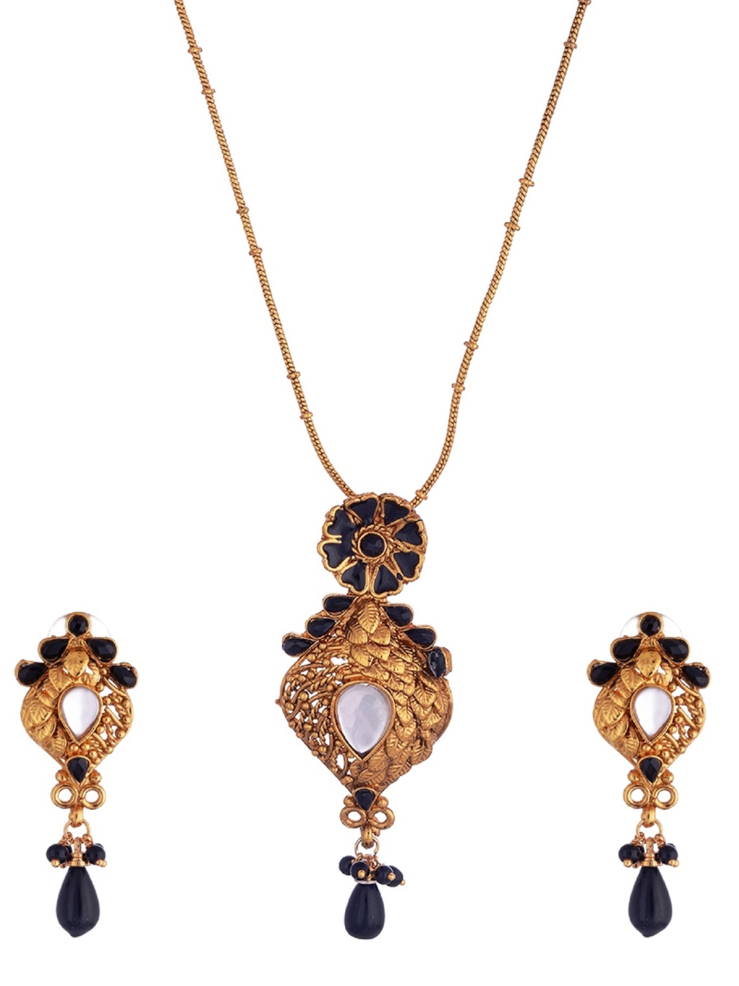 

Kshitij Jewels Gold-Plated White & Black Stone Studded & Beaded Jewellery Set