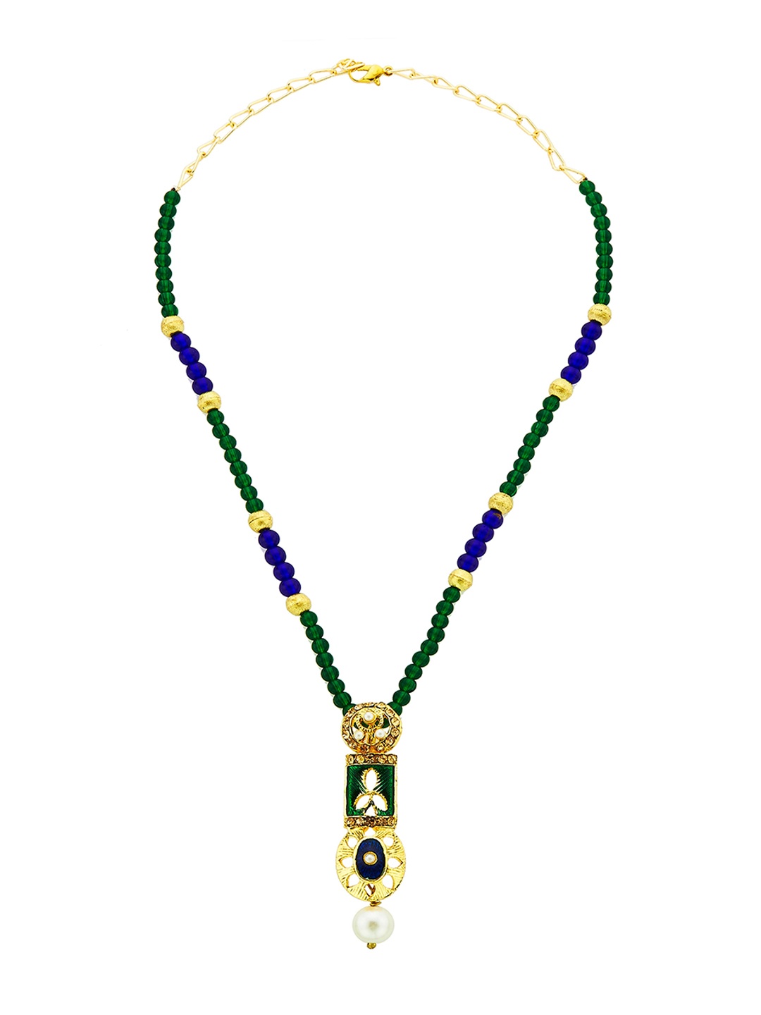 

Kshitij Jewels Gold-Plated White Stones-Studded & Beaded Jewellery Set