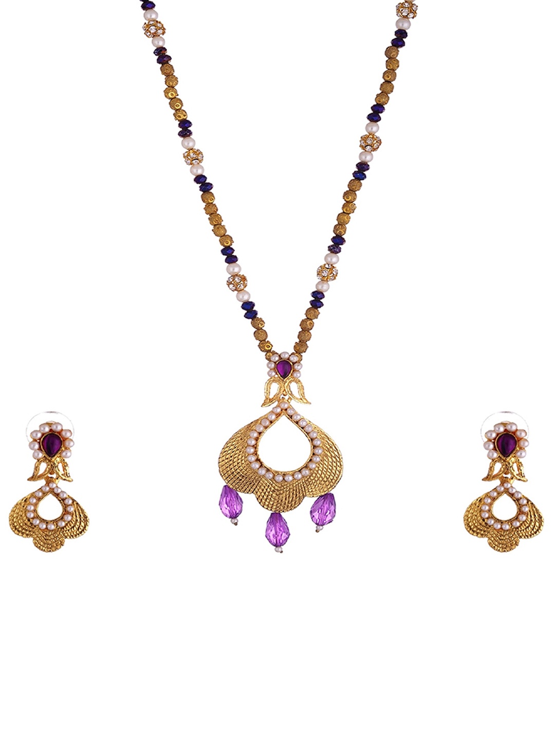 

Kshitij Jewels Gold-Plated Purple & White Stone Studded Jewellery Set