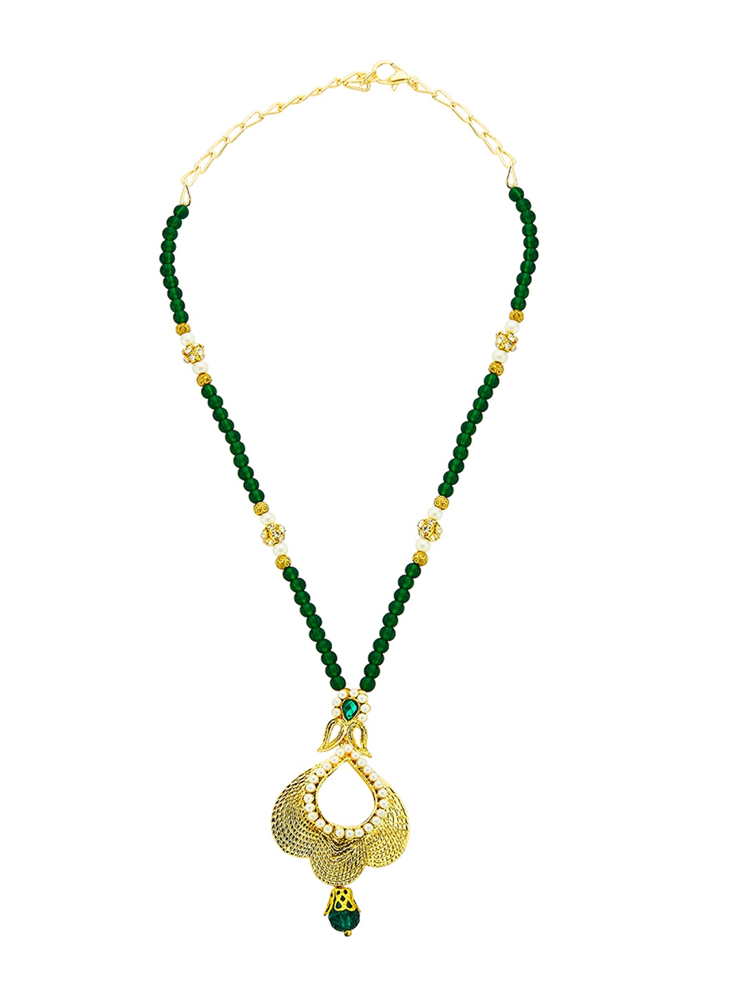 

Kshitij Jewels Gold-Plated White Stones-Studded & Beaded Jewellery Set