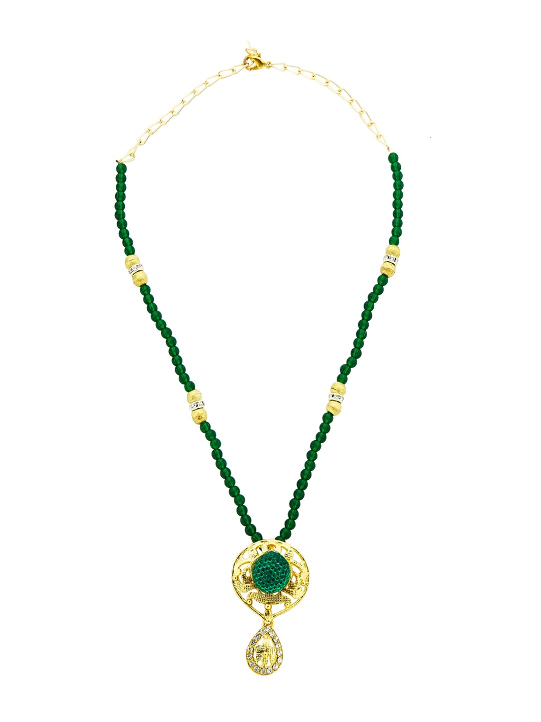 

Kshitij Jewels Gold-Plated Green Stone-Studded & Beaded Jewellery Set