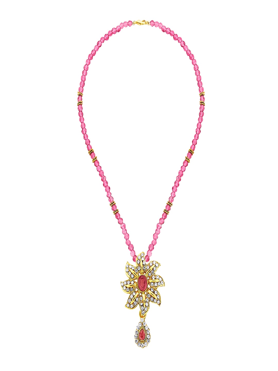 

Kshitij Jewels Gold-Plated Pink & White Stone-Studded & Beaded Jewellery Set