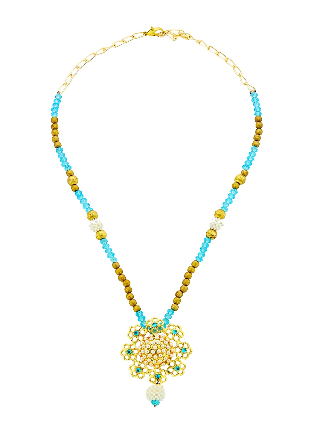 

Kshitij Jewels Gold-Plated Blue Stone Studded & White Beaded Jewellery Set